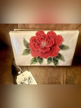 Handbag Republic Red Rose Embroidered Evening Clutch Purse